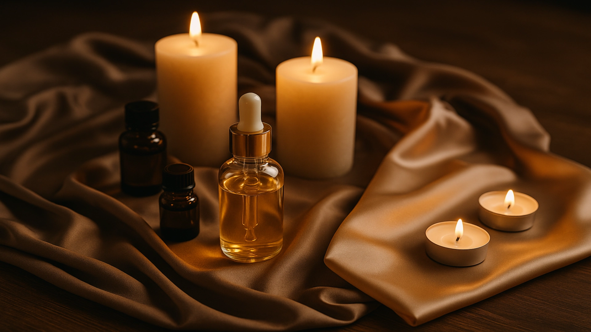 Wellness oils and silk essentials – premium brand visual